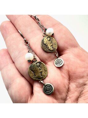Silpada W1974 Sterling Silver Coin & Pearl Earrings 925 Brass